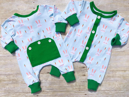 (Pre-order)LR0828 Bunny Carrot Print Baby Kids Easter Romper