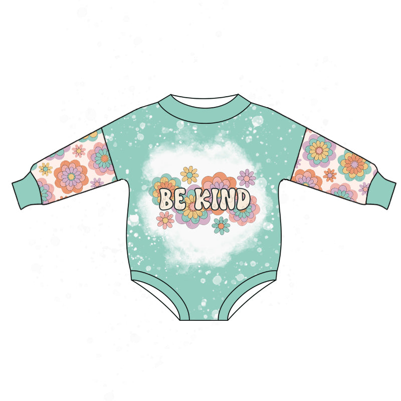 (Pre-order)LR0830 Be Kind Flowers Print Baby Girls Romper