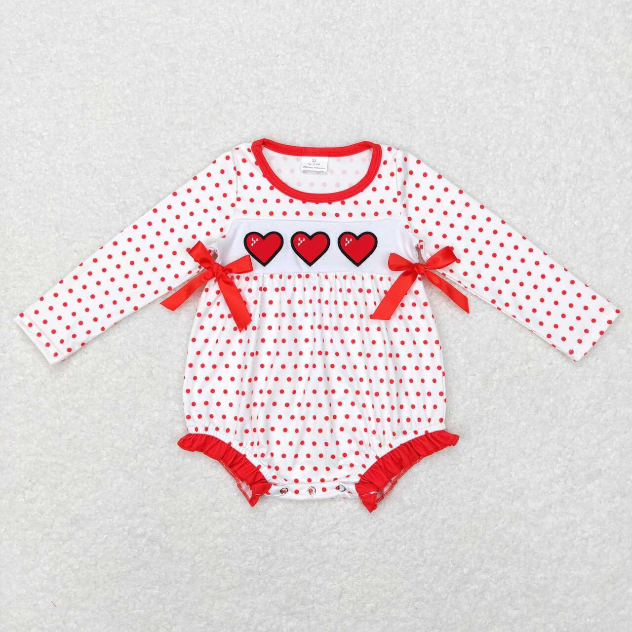 LR0835 Red Dots Heart Embroidery Print Baby Girls Valentine's Romper