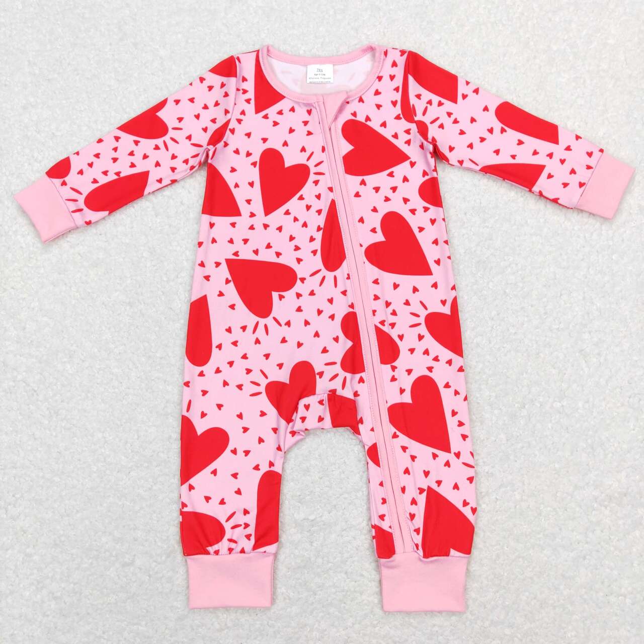 LR0839 Red Heart Pink Baby Girls Sleeper Valentine's Zipper Romper