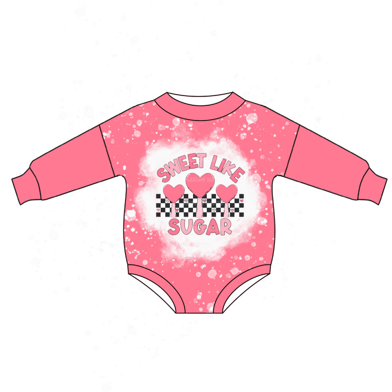 (Pre-order)LR0868 Sweet Like Sugar Heart Print Baby Girls Valentine's Romper