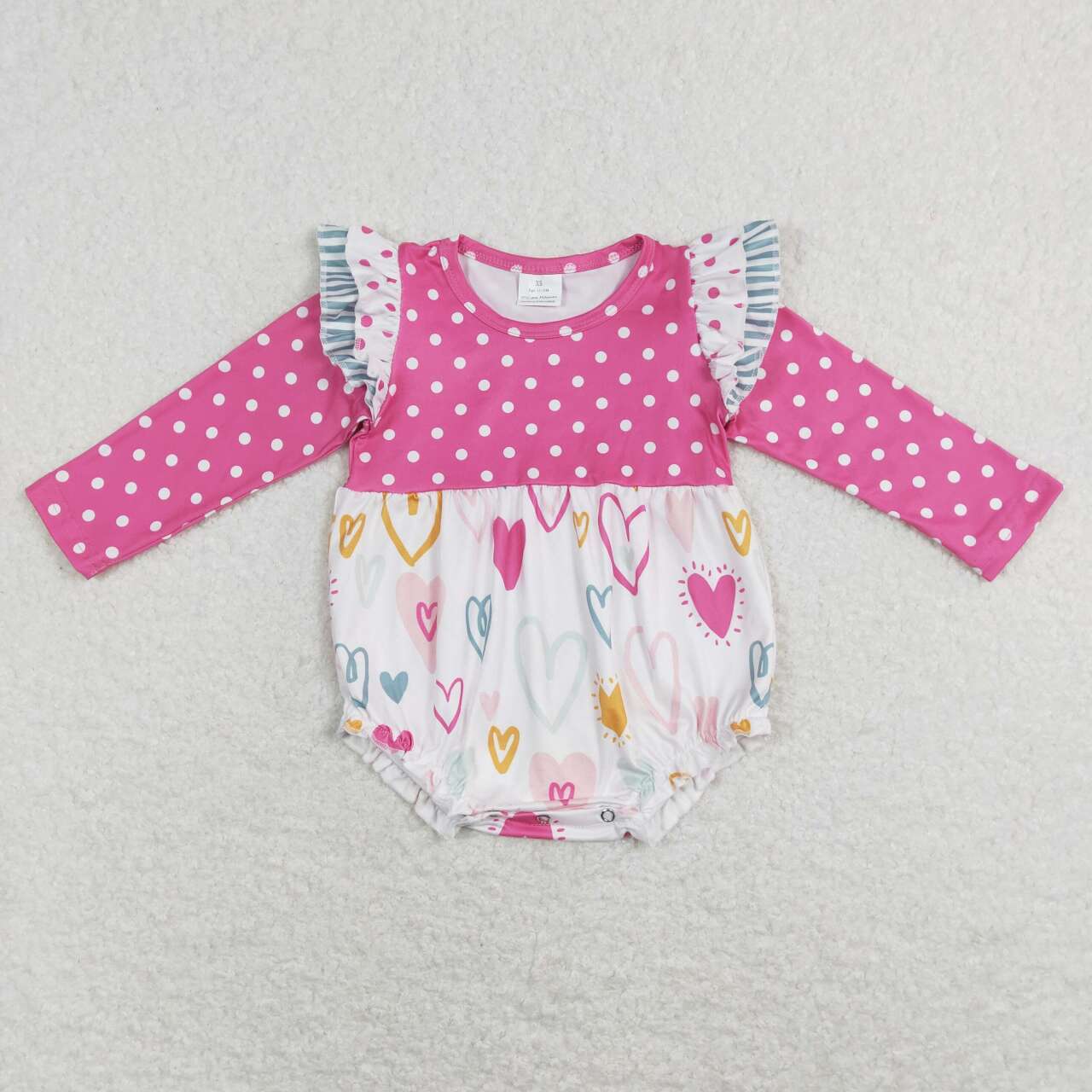 LR0872 Colorful Heart Print Baby Girls Valentine's Romper