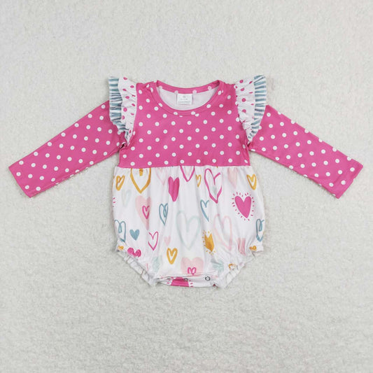 LR0872 Colorful Heart Print Baby Girls Valentine's Romper