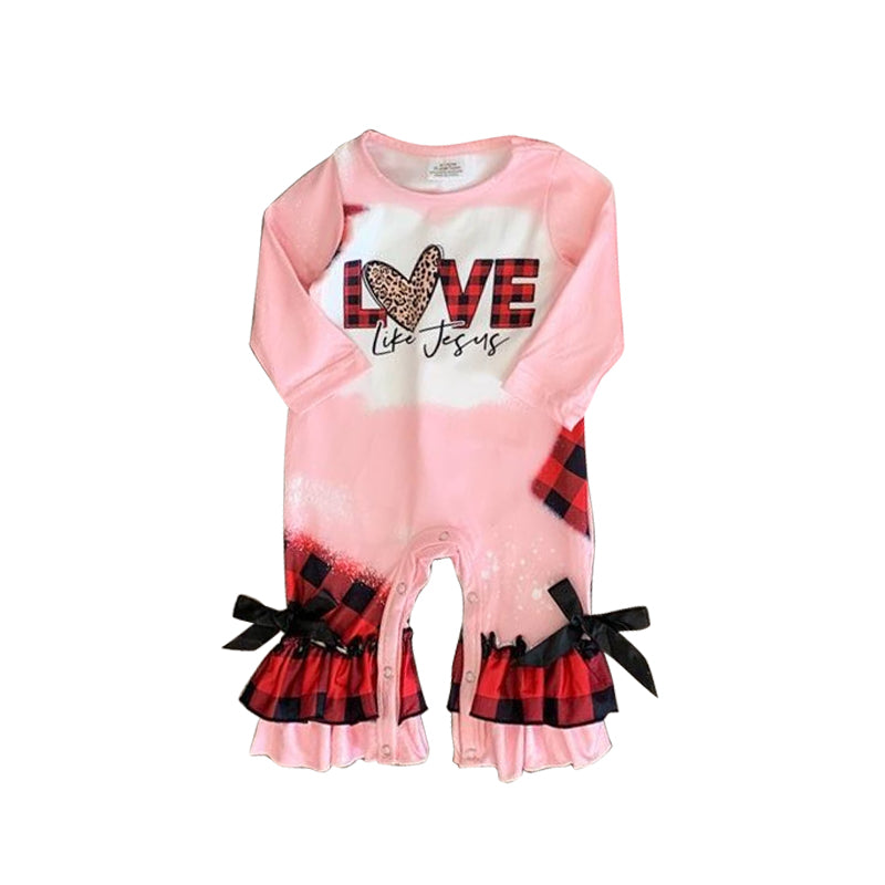 (Pre-order)LR0878 LOVE Leopard Heart Print Baby Girls Valentine's Romper