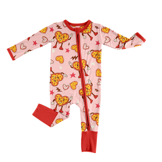 (Pre-order)LR0885 Heart Pizza Print Baby Girls Valentine's Sleeper Zipper Romper