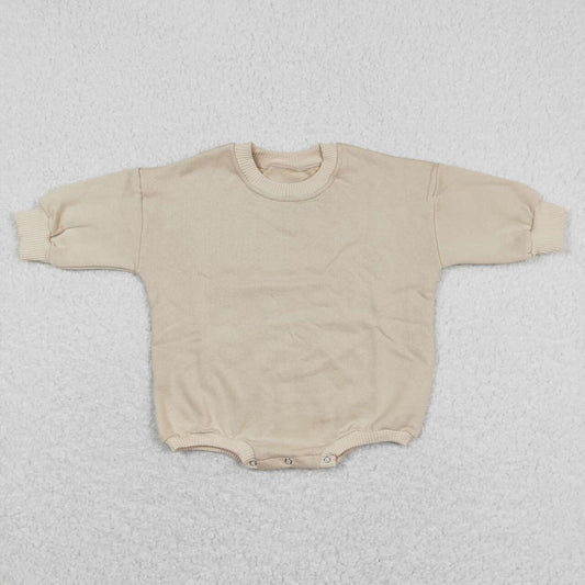 LR0916 Khaki Color Cotton Long Sleeve Baby Sweatshirt Romper