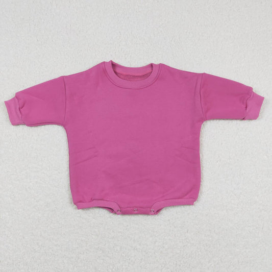 LR0919 Hot Pink Color Cotton Long Sleeve Baby Sweatshirt Romper