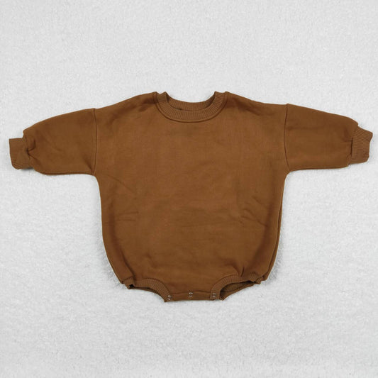 LR0922 Dark Brown Color Cotton Long Sleeve Baby Winter Sweatshirt Romper