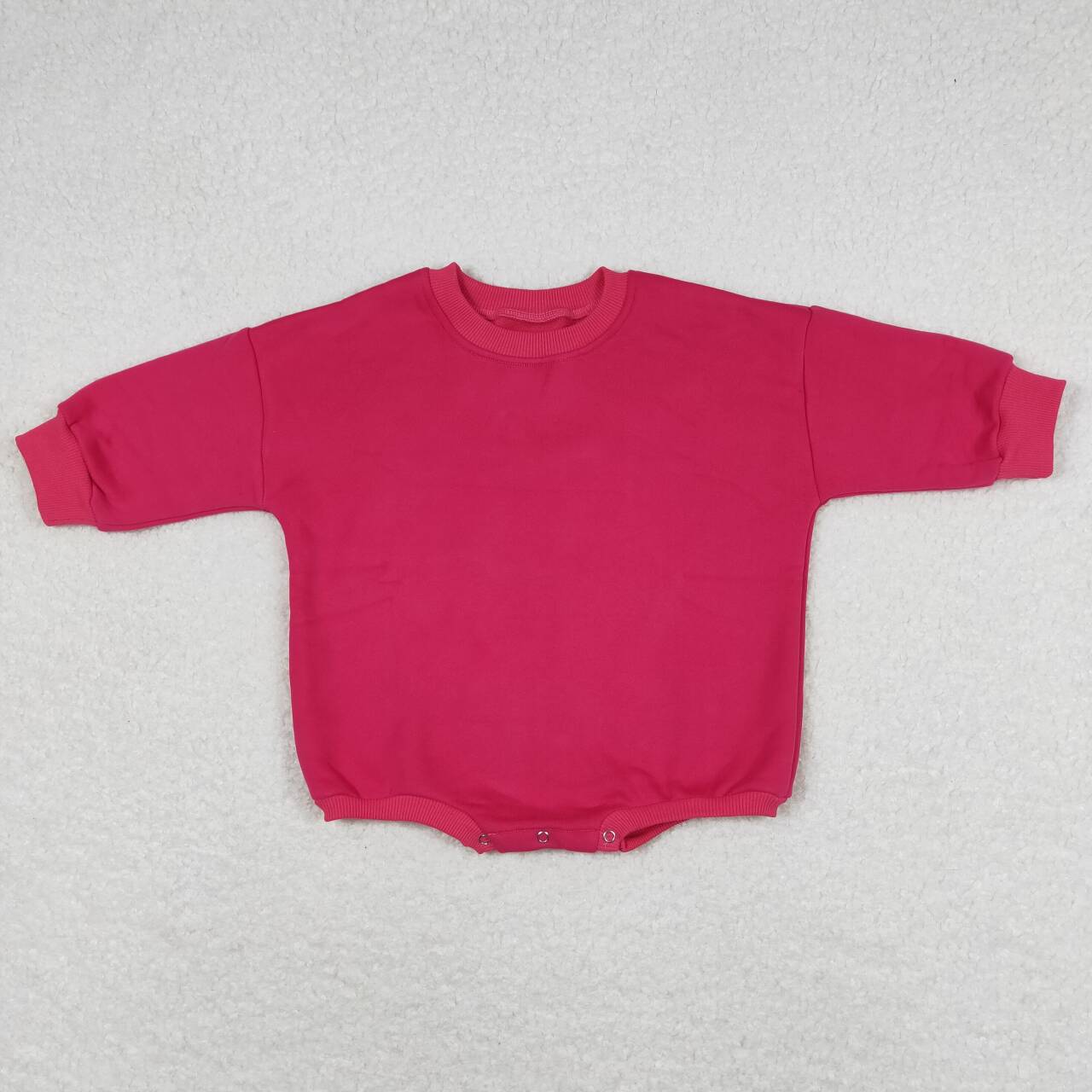 LR0923 Dark Pink Color Cotton Long Sleeve Baby Winter Sweatshirt Romper