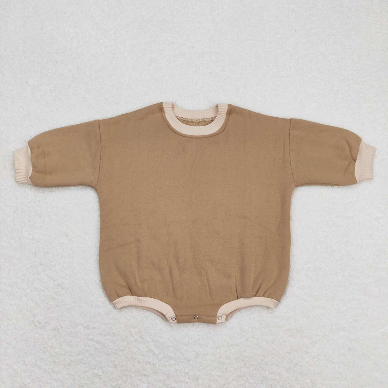 LR0934 Brown Color Cotton Long Sleeve Baby Sweatshirt Romper