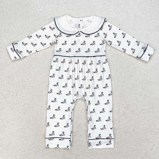 LR0943 Duck Print Baby Girls Long Sleeve Fall Romper