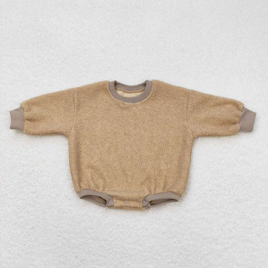 LR0947 Khaki Color Cotton Long Sleeve Baby Sweatshirt Romper