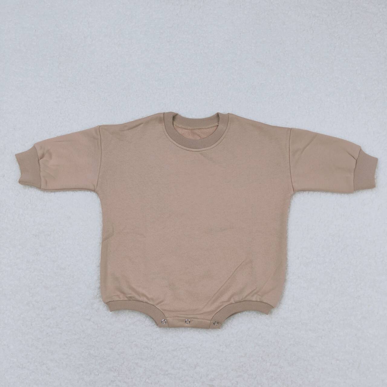 LR0949 Light Brown Color Cotton Long Sleeve Baby Sweatshirt Romper