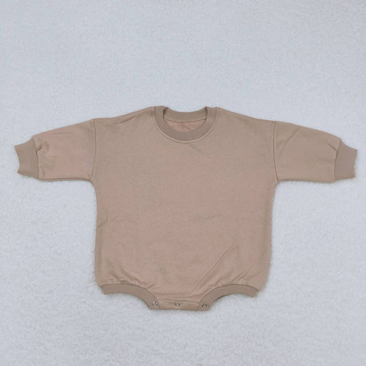 LR0949 Light Brown Color Cotton Long Sleeve Baby Sweatshirt Romper