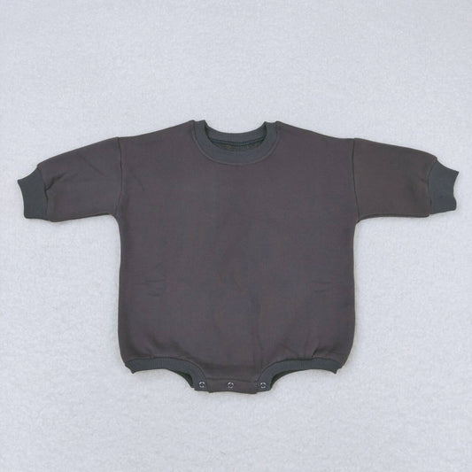 LR0950 Dark Grey Color Cotton Long Sleeve Baby Sweatshirt Romper