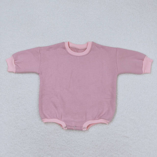 LR0951 Dark Pink Color Cotton Long Sleeve Baby Sweatshirt Romper