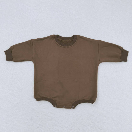 LR0952 Brown Color Cotton Long Sleeve Baby Sweatshirt Romper