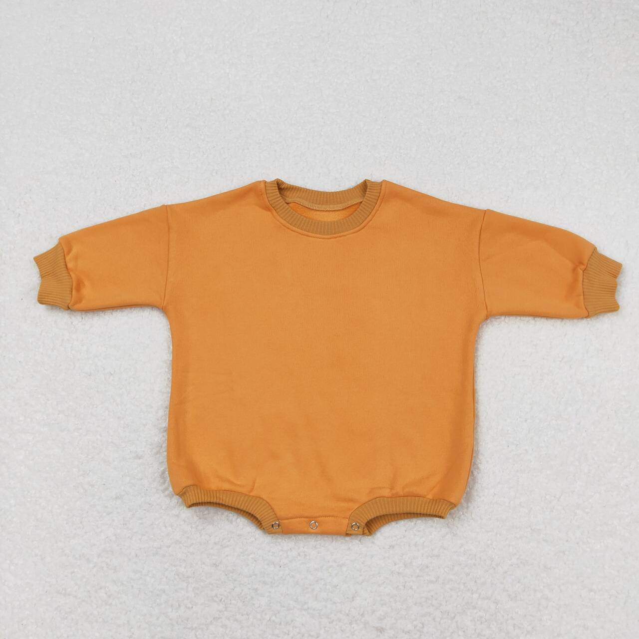 LR0953 Mustard Color Cotton Long Sleeve Baby Sweatshirt Romper