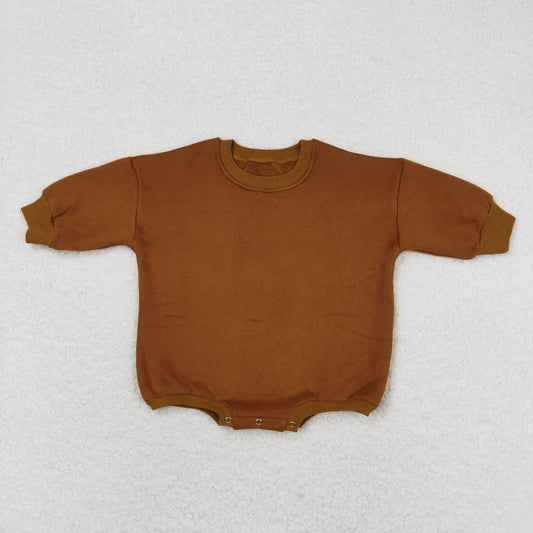 LR0954 Brown Color Cotton Long Sleeve Baby Sweatshirt Romper