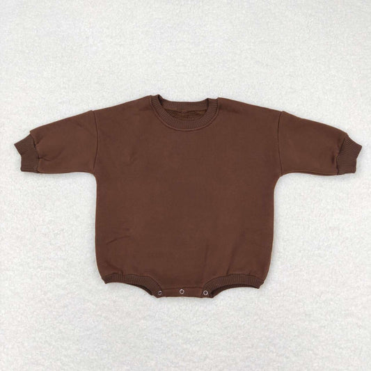 LR0958 Dark Brown Color Cotton Long Sleeve Baby Sweatshirt Romper