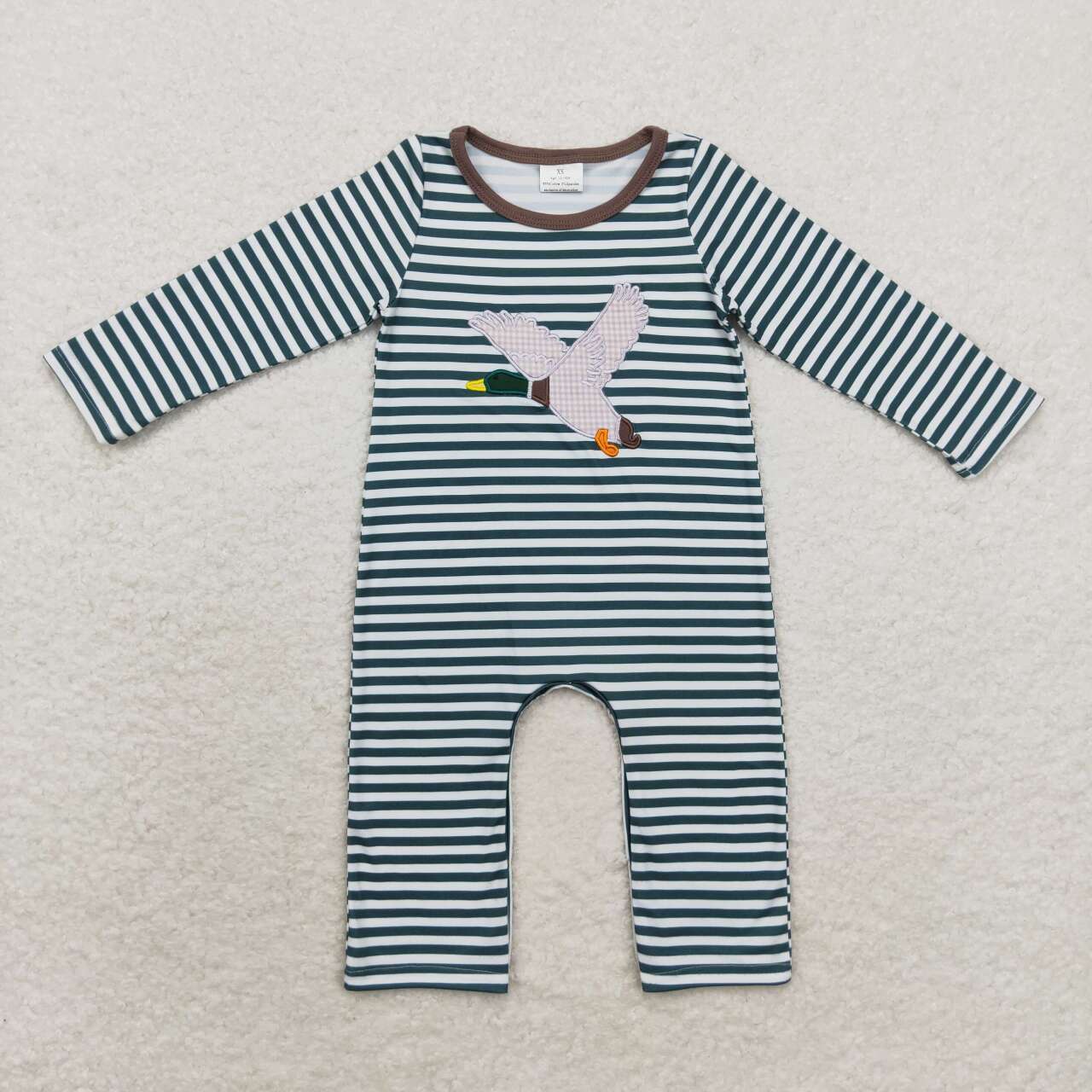 LR0963 Duck Embroidery Stripes Print Baby Boys Fall Romper