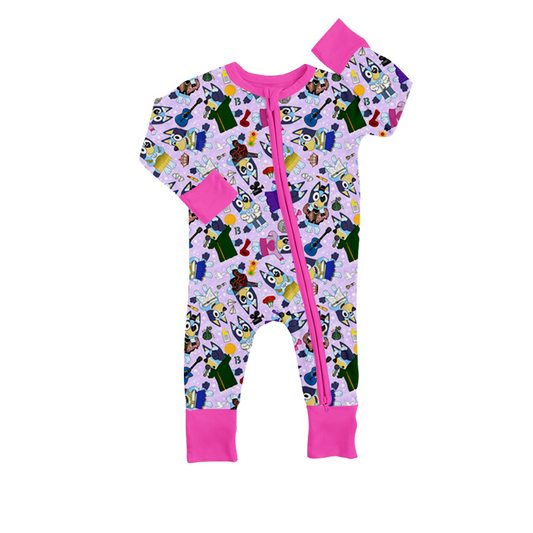 (Pre-order)LR0966 Cartoon Dog ERA Print Baby Girls Fall Sleeper Zipper Romper