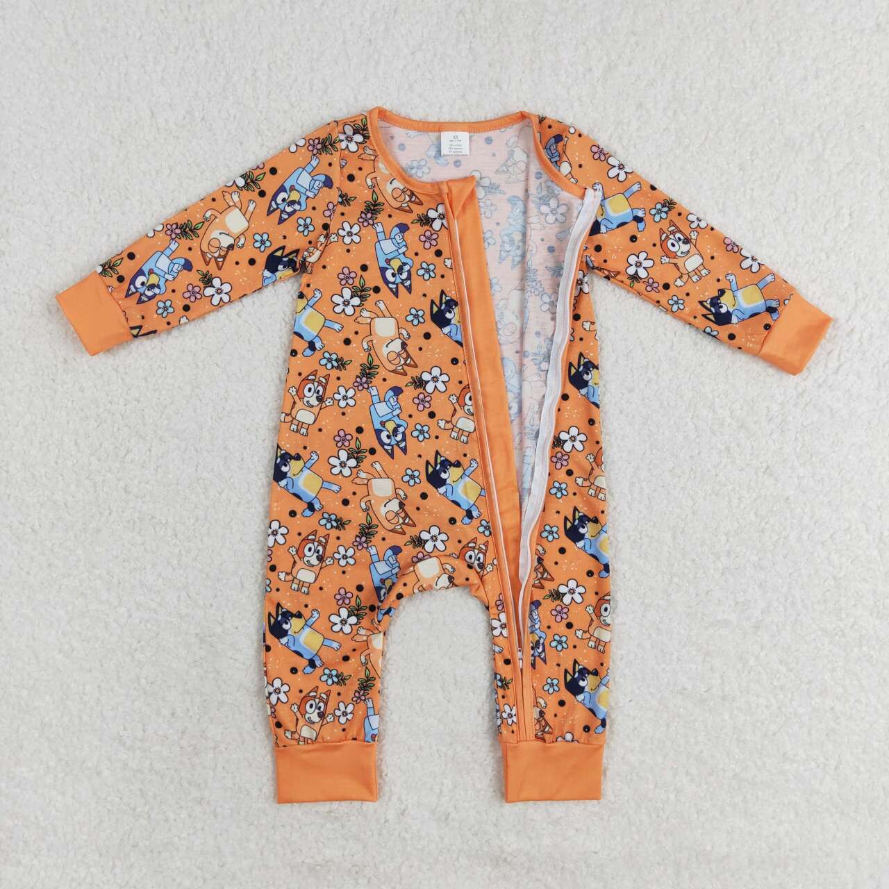 LR0982 Cartoon Dog Flowers Print Baby Girls Fall Bamboo Sleeper Zipper Romper