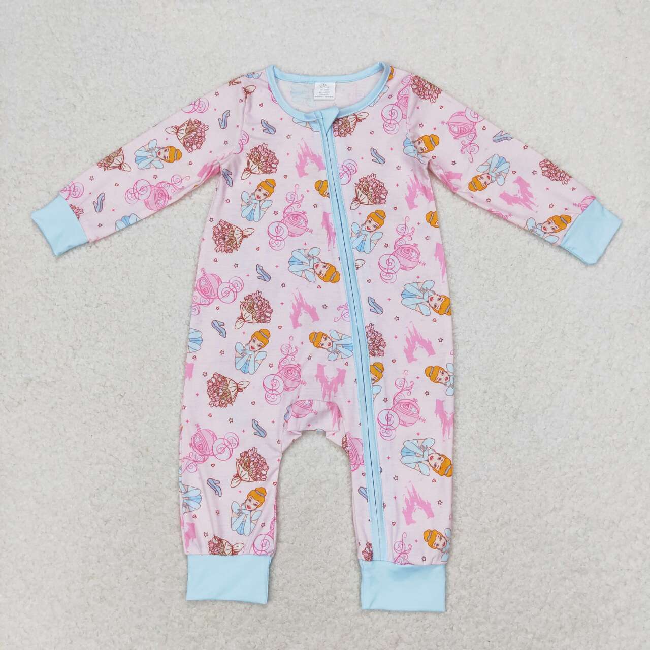 LR0990 Cartoon Princess Flowers Print Baby Girls Bamboo Sleeper Zipper Romper