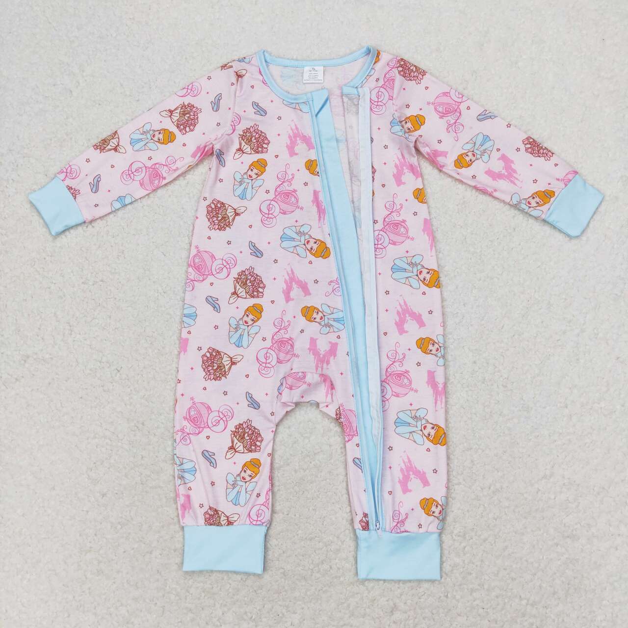 LR0990 Cartoon Princess Flowers Print Baby Girls Bamboo Sleeper Zipper Romper