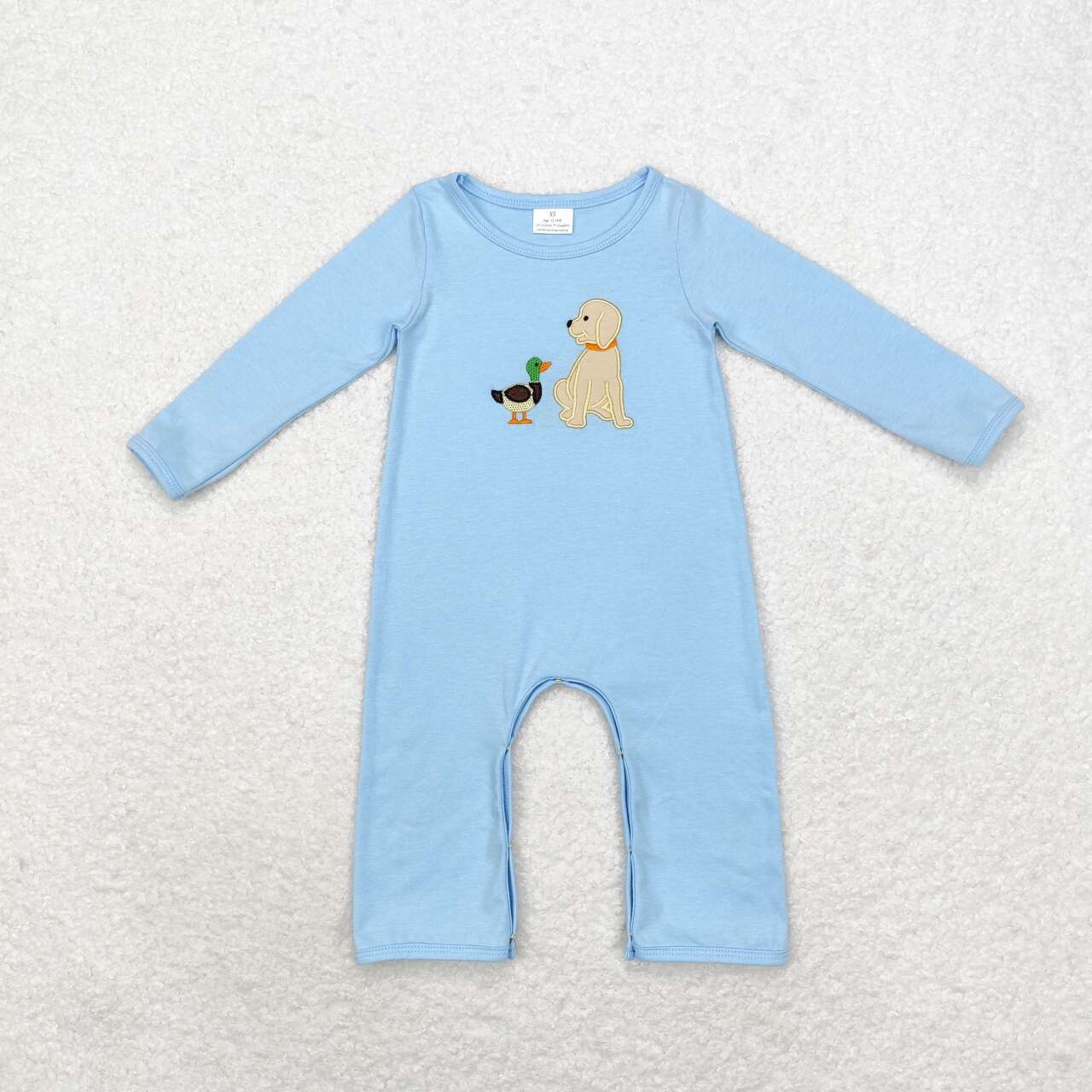 LR0994 Dog Duck Embroidery Blue Color Baby Boys Fall Romper