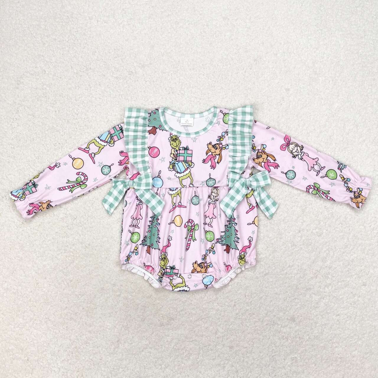 LR0998 Green Frog Print Baby Girls Christmas Romper