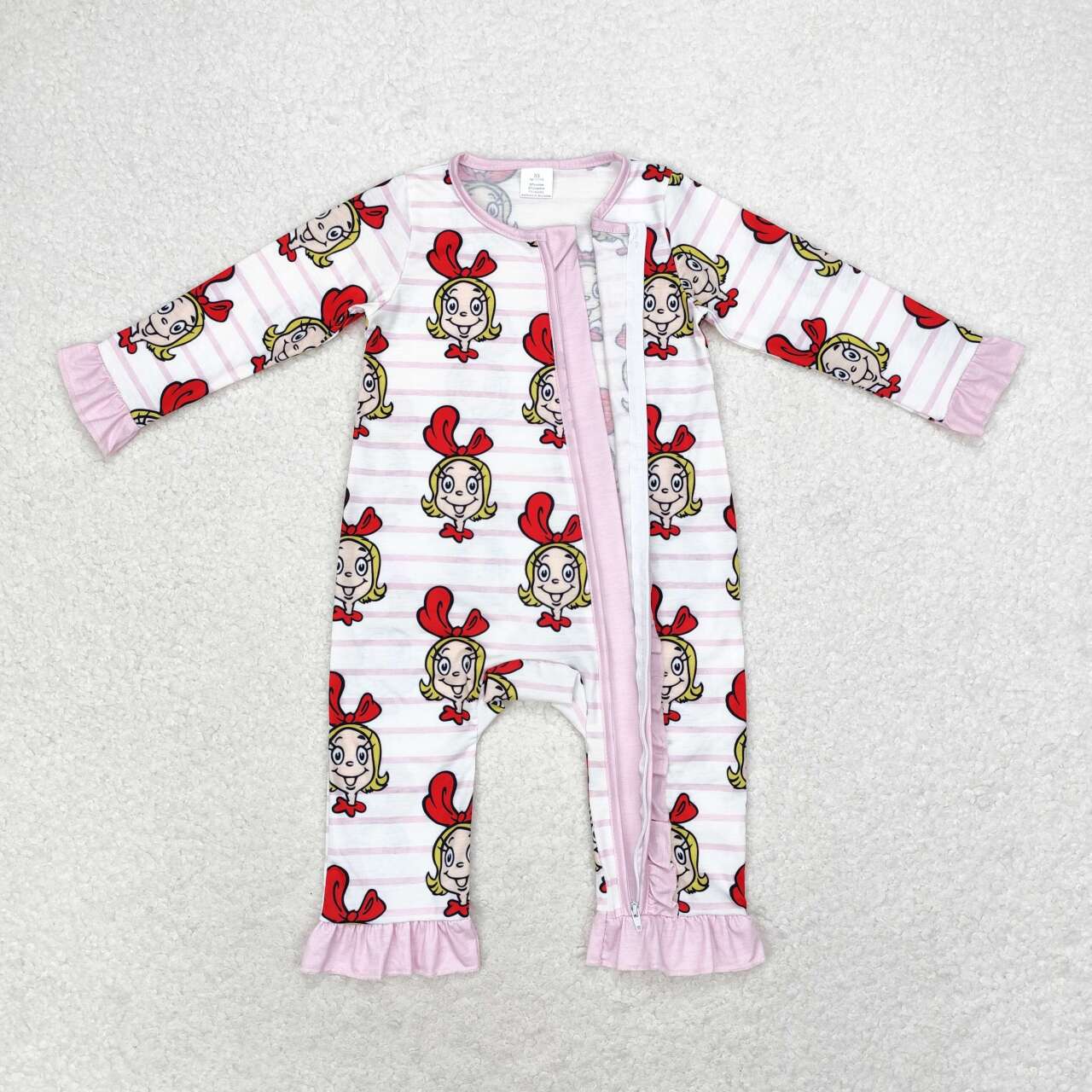 LR1001 Christmas Girl Pink Print Baby Girls Bamboo Sleeper Zipper Romper