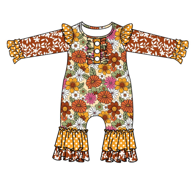 (Pre-order)LR1006 Flowers Print Baby Girls Fall Romper