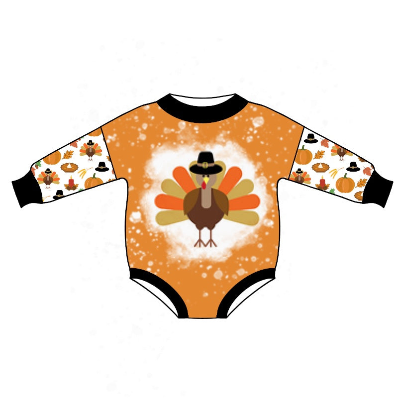 (Pre-order)LR1017 Turkey Pupkin Print Baby Thanksgving Romper