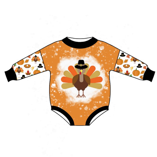 (Pre-order)LR1017 Turkey Pupkin Print Baby Thanksgving Romper