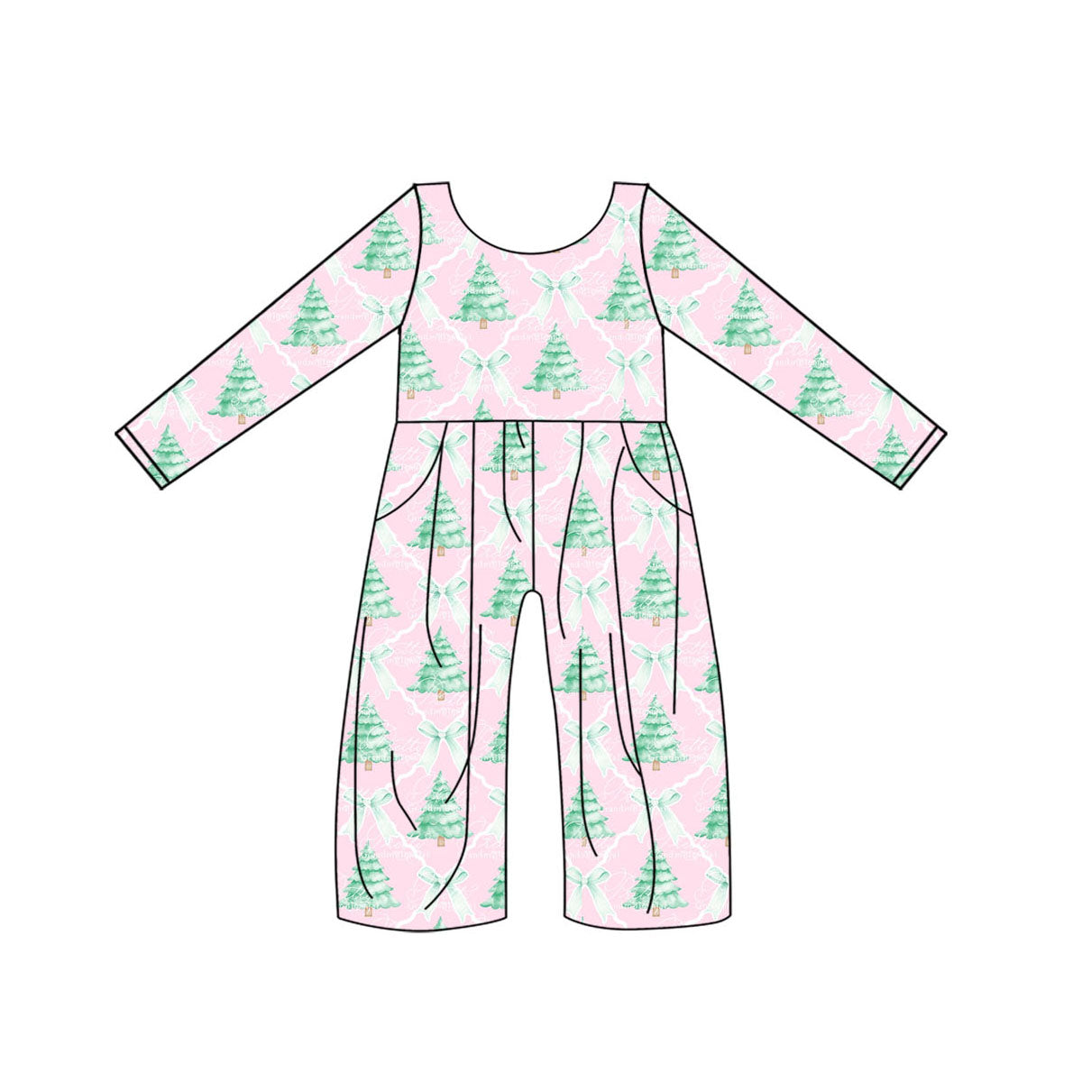 (Pre-order)LR1020 Christmas Tree Print Girls Pockets Jumpsuits