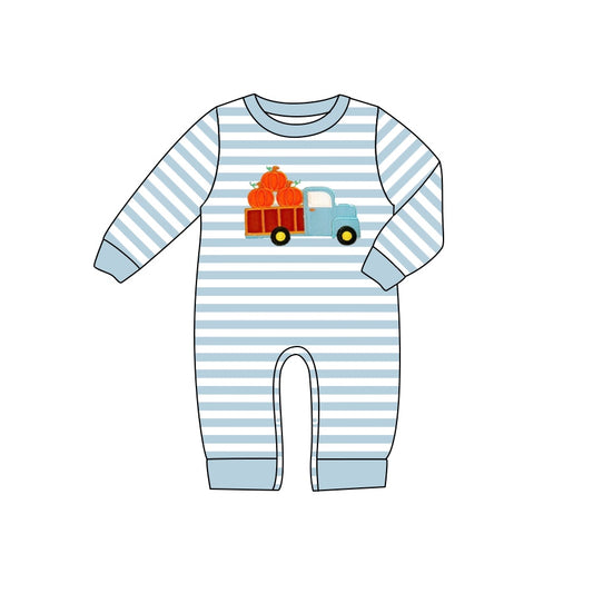 (Pre-order)LR1023 Pumpkin Truck Stripes Print Baby Boys Fall Romper