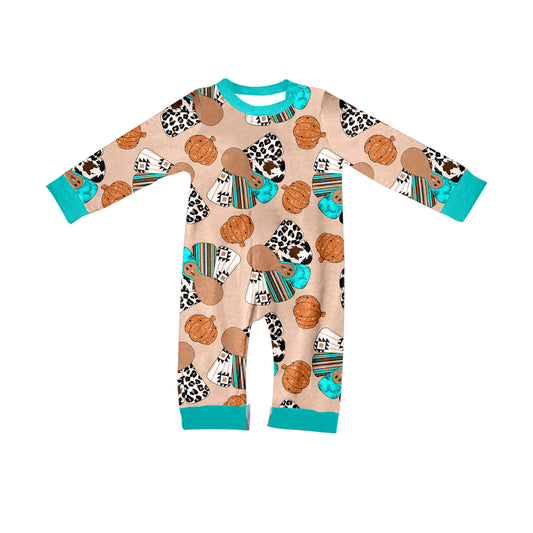 (Pre-order)LR1038 Pumpkin Turkey Print Baby Thanksgiving Sleeper Zipper Romper