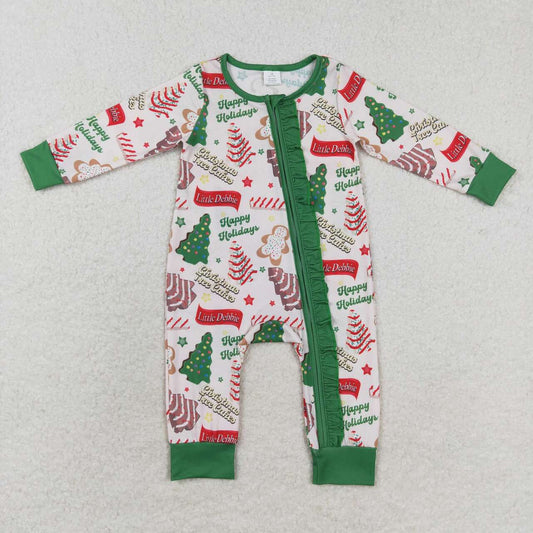 LR1056 Christmas Debbie Cake Print Baby Girls Christmas Bamboo Sleerp Zipper Romper