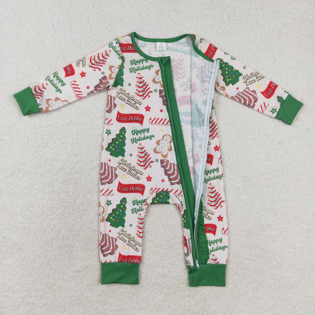 LR1056 Christmas Debbie Cake Print Baby Girls Christmas Bamboo Sleerp Zipper Romper