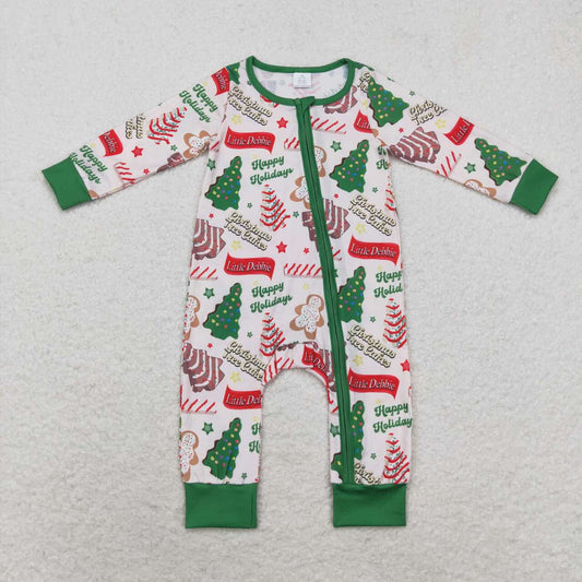 LR1057 Debbie Cake Print Baby Boys Christmas Bamboo Sleeper Zipper Romper