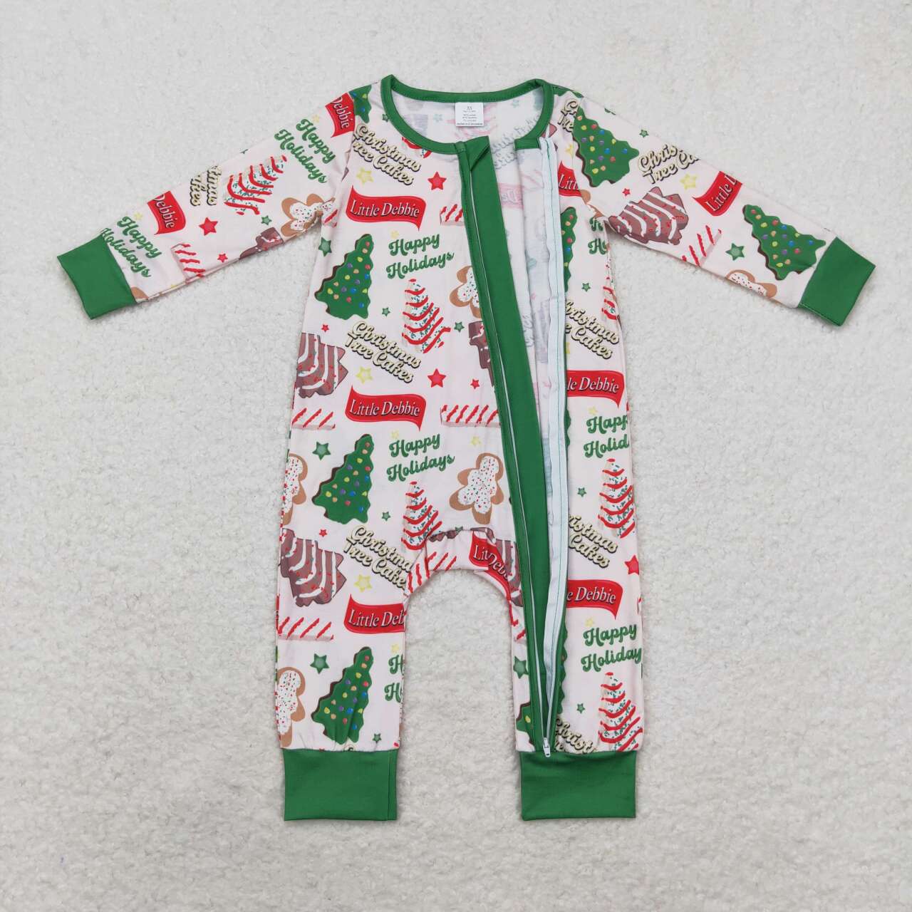 LR1057 Debbie Cake Print Baby Boys Christmas Bamboo Sleeper Zipper Romper