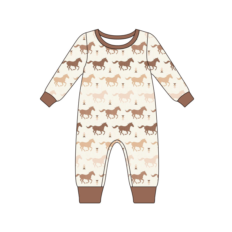 (Pre-order)LR1063 Horse Print Baby Boys Fall Romper