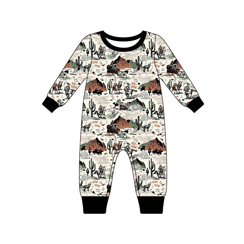 (Pre-order)LR1064 Cowboy Cactus Print Baby Boys Fall Romper