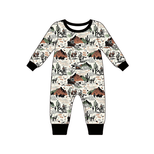 (Pre-order)LR1064 Cowboy Cactus Print Baby Boys Fall Romper