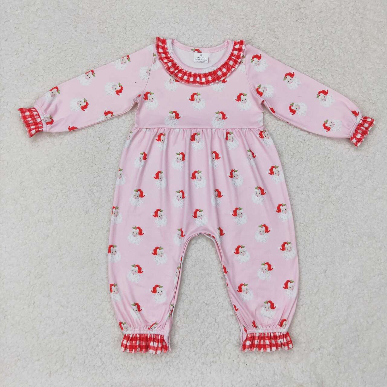 LR1068 Santa Pink Print Baby Girls Christmas Romper