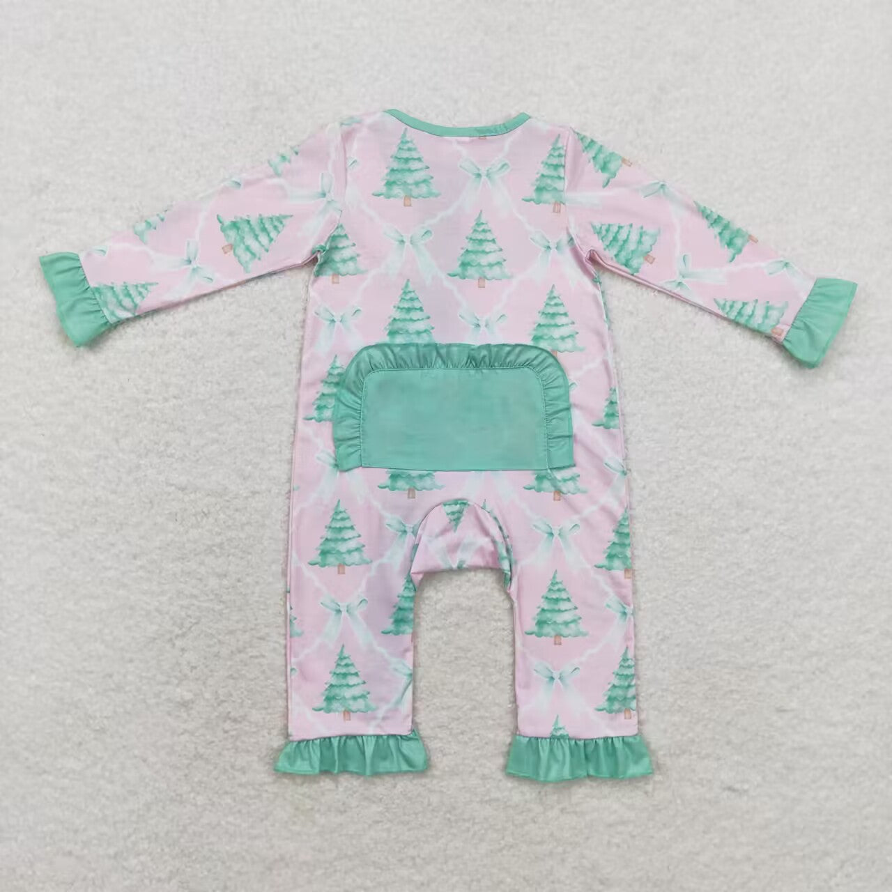 LR1073 Christmas Tree Pink Print Baby Girls Bamboo Sleeper Zipper Romper