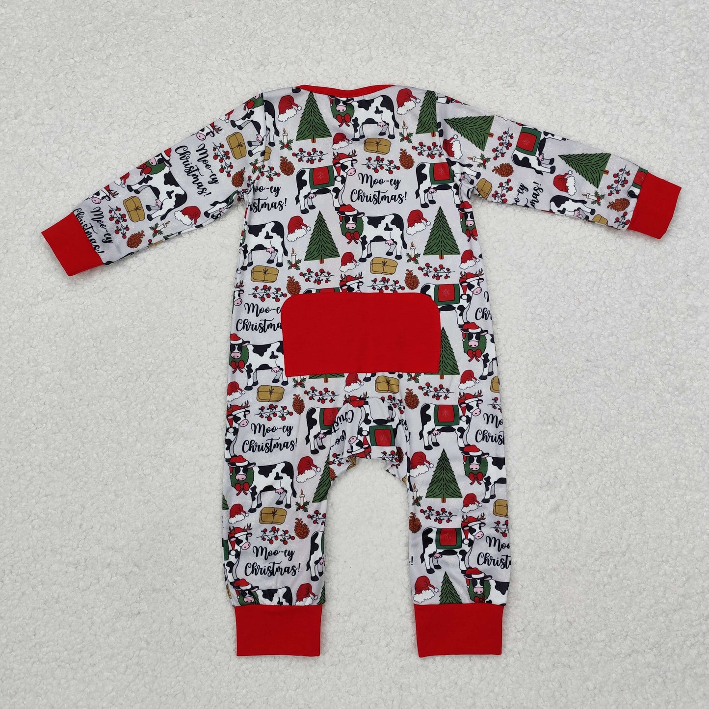 LR1075 Moo~Cow Print Baby Boys Christmas Sleeper Zipper Romper