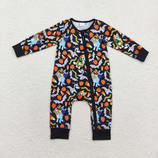 LR1077 Cartoon Dog Candy Print Baby Halloween Bamboo Sleeper Zipper Romper