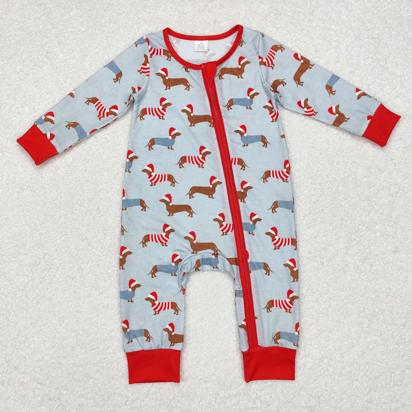 LR1082 Dachshund Print Baby Boys Christmas Bamboo Sleeper Zipper Romper